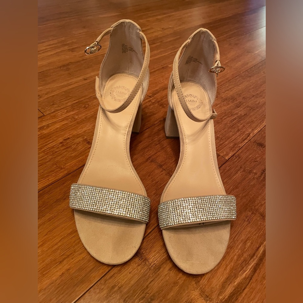 Elegant Tan Ankle Strap Heels with Silver Accents